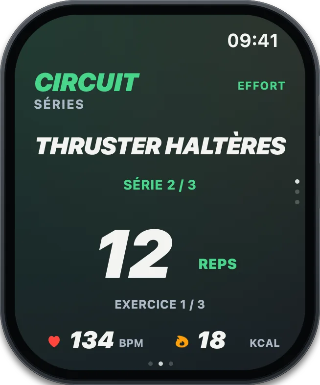 Apple Watch CIRCUIT Séries : 12 répétitions, série 2 sur 3