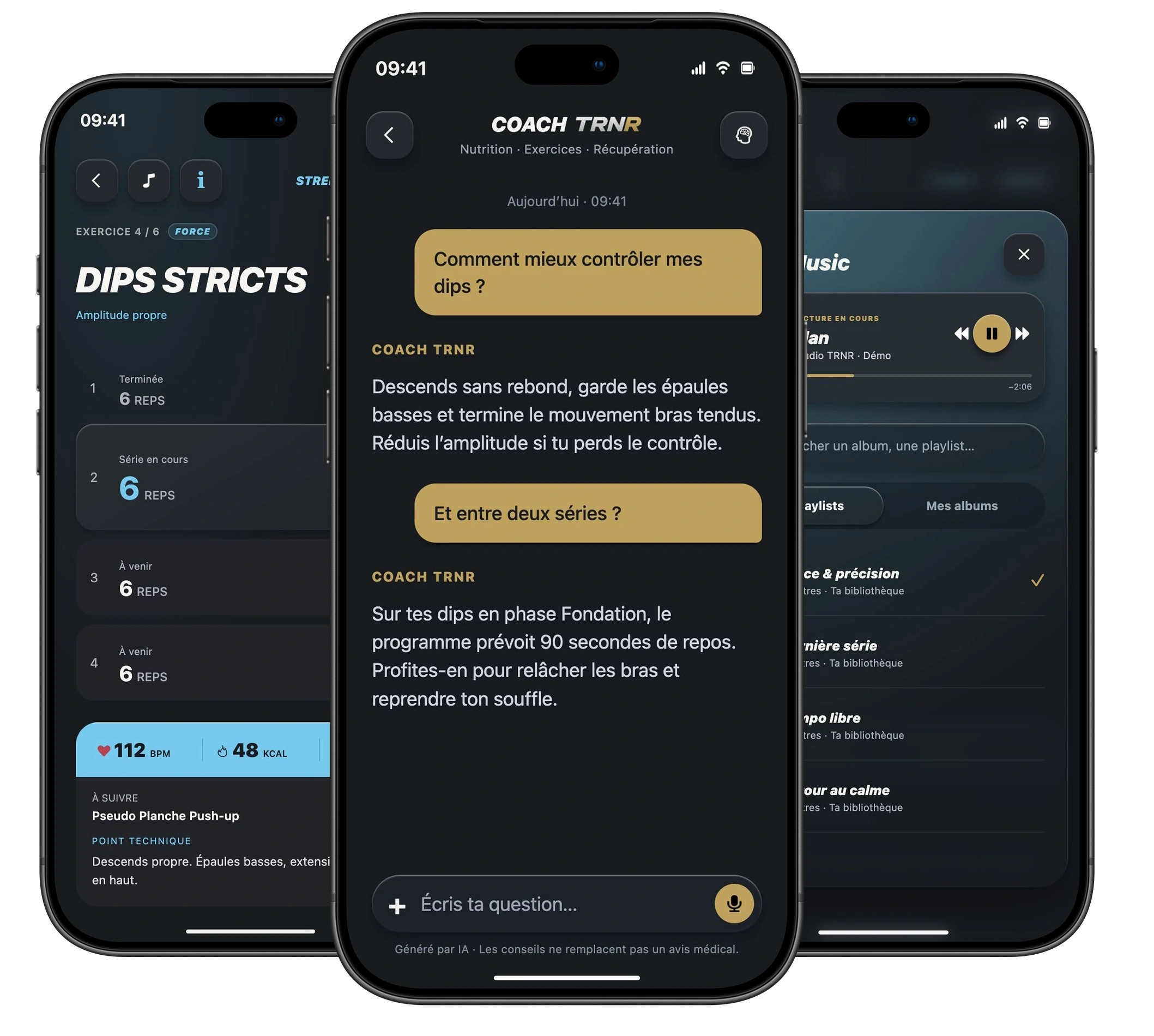 STREET : la séance, la conversation du Coach au centre et la musique, présentées ensemble dans trois iPhone