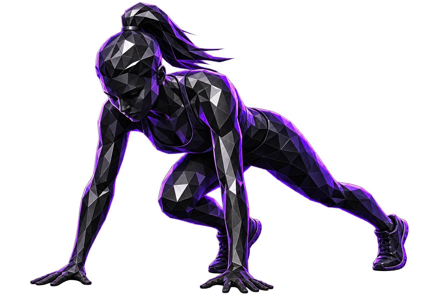 Athlète à facettes noires et violettes en course au sol
